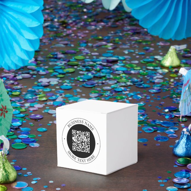 QR Code with Business Name Editable Circular Text Favor Box (Party)