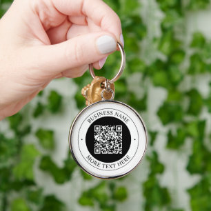 QR Code with Business Name Editable Circular Text Keychain