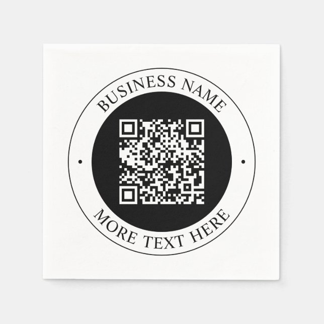 QR Code with Business Name Editable Circular Text Napkin (Front)