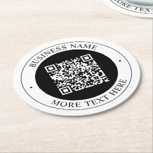 QR Code with Business Name Editable Circular Text Round Paper Coaster