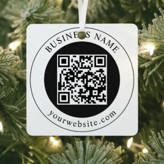 QR Code with Business Name Editable Metal Ornament