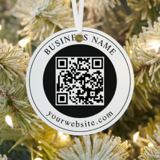 QR Code with Business Name Editable Metal Ornament