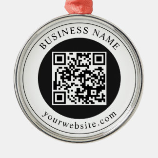 QR Code with Business Name Editable Metal Ornament