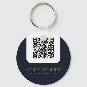QR Code with custom text navy blue elegant Keychain