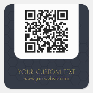 QR Code with custom text navy blue elegant  Square Sticker