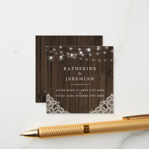 QR Code Wood Lights Lace Wedding Registry Enclosure Card