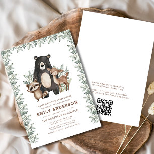 QR Code Woodland Forest Animals Baby Shower Invitation