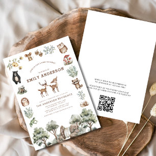 QR Code Woodland Forest Animals Baby Shower Invitation