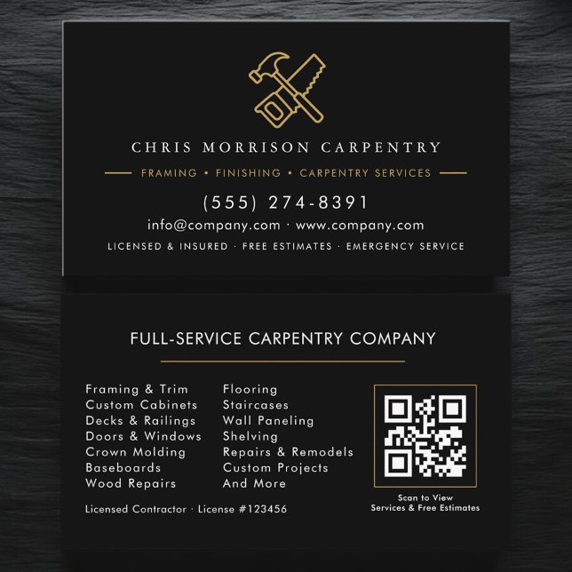 QR Code Woodworking Carpentry Hammer Saw Business Card (Creator Uploaded)