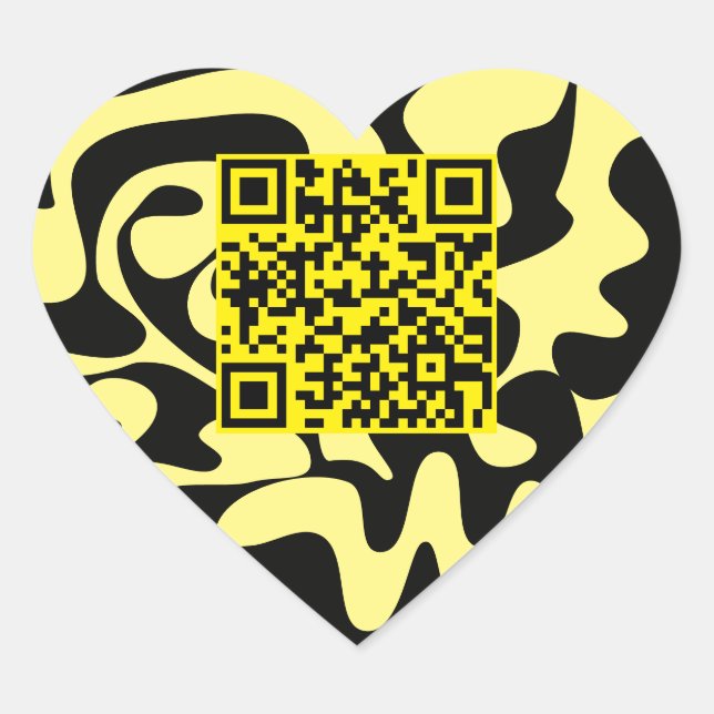 QR Code Yellow And Black Groovy Squiggles Heart Sticker (Front)