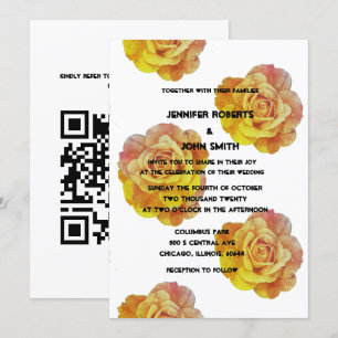 QR Code Yellow Orange Floral Rose Boho Wedding Invitation