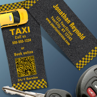 QR Code Yellow Taxi Company Business Service Mini Business Card