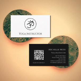 QR code Yoga Instructor Om Symbol Black White  Business Card