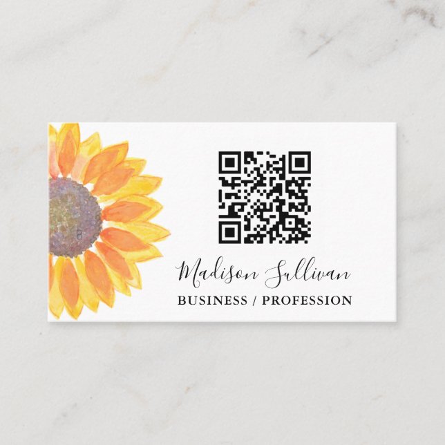 QR Code Your Business Or Profession Sunflower  Business Card (Front)