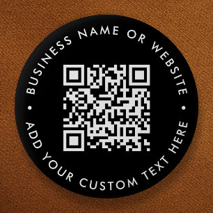 QR Code   Your Text Black Modern Minimalist 2 Inch Round Button