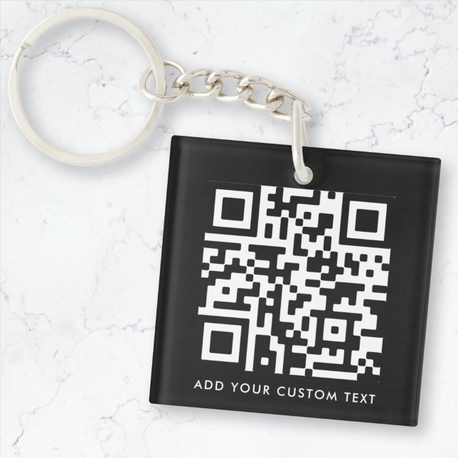 QR Code | Your Text Black Modern Minimalist Keychain (Creator Uploaded)