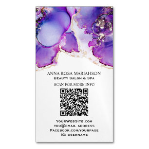 *~* QR CODE Yummy Violet Blue Gold Gilded AP29 Magnetic Business Card