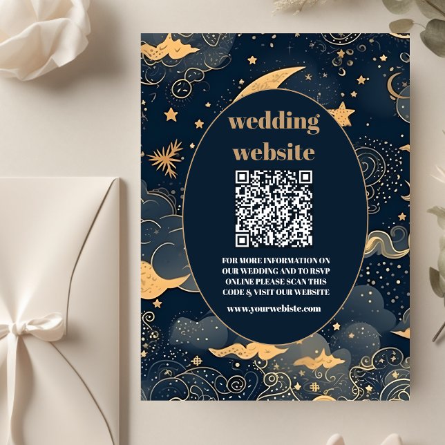 qr codeMidnight Blue Gold Celestial Wedding Enclosure Card (Creator Uploaded)
