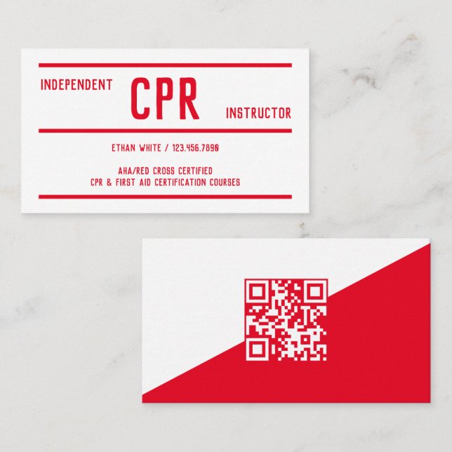 QR CPR Training & First Aid Instructor Business Card (Front/Back)