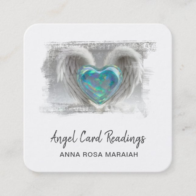 *~*  QR Crystal Opal Heart Angel Wings AP78 Square Business Card (Front)