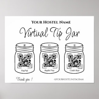 QR Digital Tips Jars Paypal Apple pay Cash App Poster