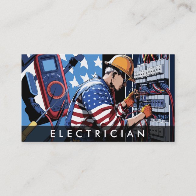*~* QR Electrician Patriotic Flag AP75 Photo  Business Card (Front)