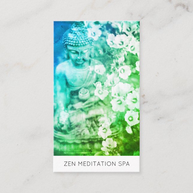 *~* QR Floral Flowers Buddha Meditation Business Card (Front)