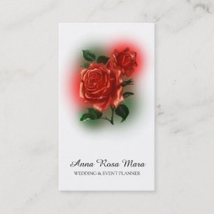 *~*  QR Floral Red ROSE Wedding Event Planner Business Card