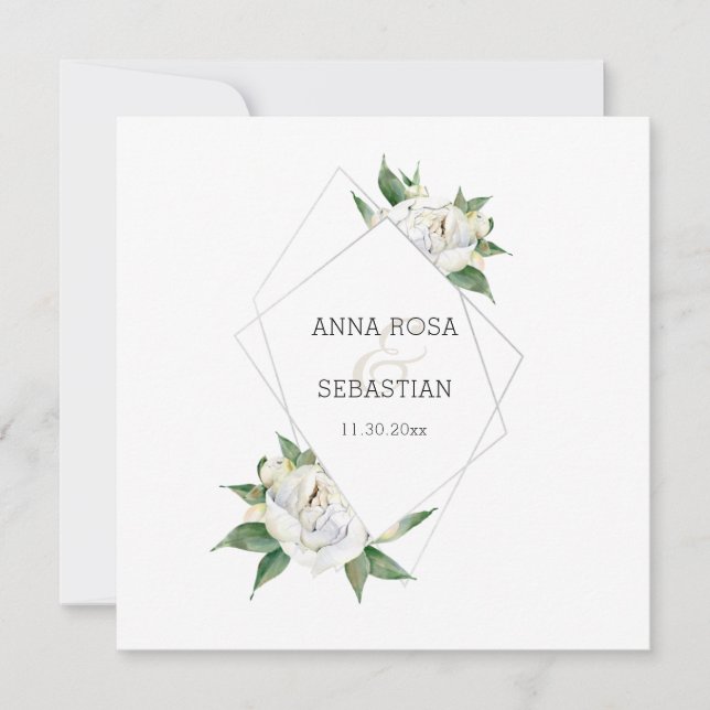 *~* QR Floral RSVP Frame AR15  Peony Wedding Invitation (Front)