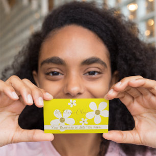 QR Floral Yellow Large White Gold Professional Business Card
