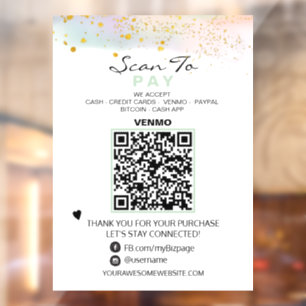 *~* QR Glitter PASTEL  Scan to Pay Payment Window  Window Cling
