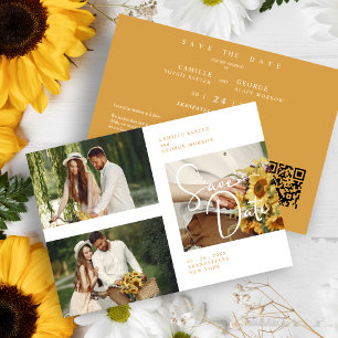 QR in Exquisite Minimalist Custom 3-Photo Wedding Save The Date