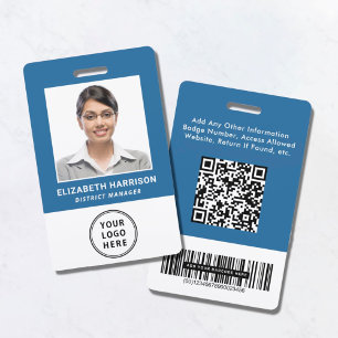 QR Logo Bar Codes Employee Photo Blue Badge