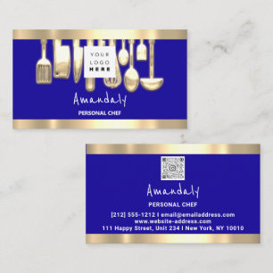 QR Logo Personal Chef Cooking Restaurant Food Blue Business Card
