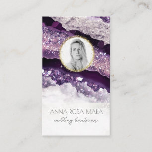 *~* QR Luxe Agate Marble PHOTO  LOGO Purple AP66 Business Card