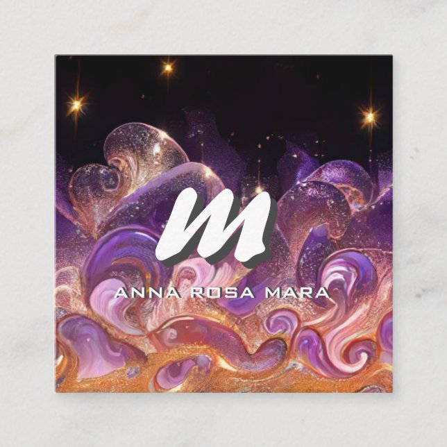 *~* QR Night Stars Sky ETHEREAL WAVES AP93 Square Business Card (Front)