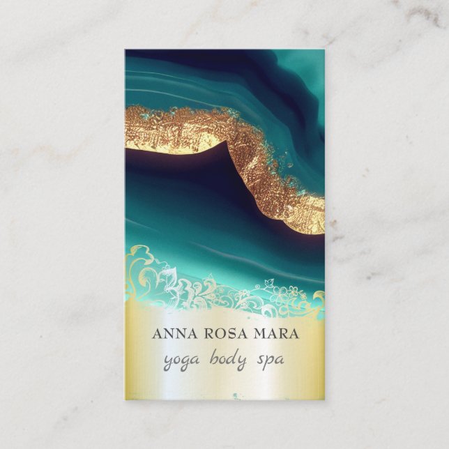 *~* QR Ornate TURQUOISE Gold Agate Foil AP66 Business Card (Front)