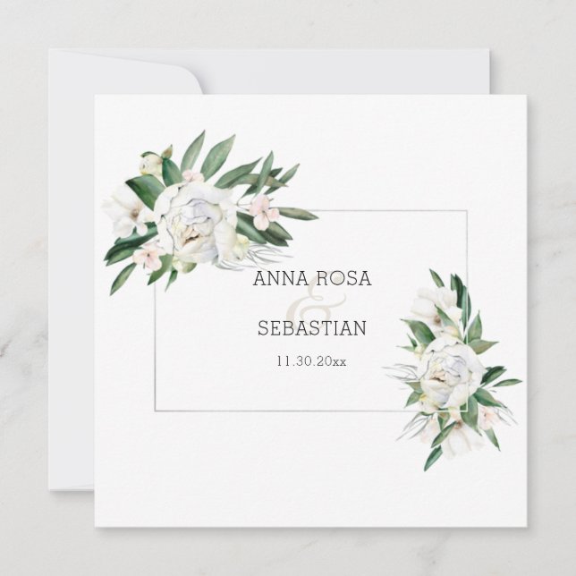 *~* QR PEONY AR15 Floral RSVP Frame Wedding Invitation (Front)