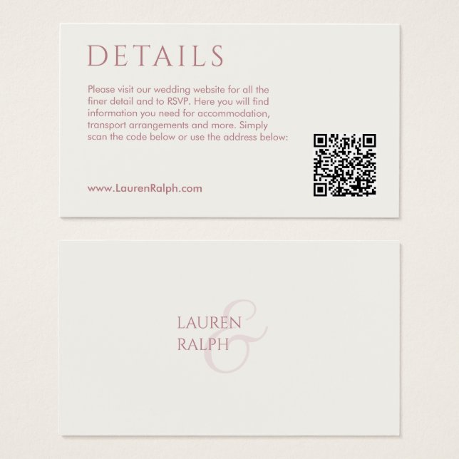 QR Pink & Ivory Gift Registry Enclosure Card (Front & Back)