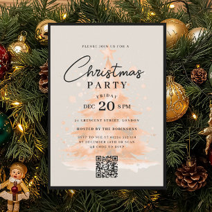 QR Rose Gold Christmas Tree Christmas Party Invitation