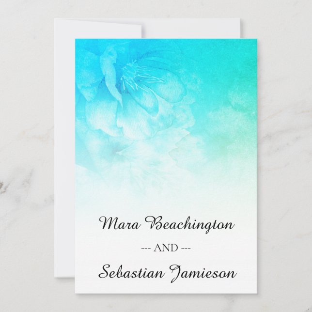 *~* QR RSVP Floral Glitter Aqua Mint Blue Wedding Invitation (Front)