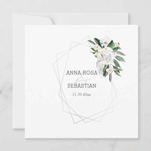 *~* QR RSVP Frame AR15  Floral Peony Wedding Invitation (Front)