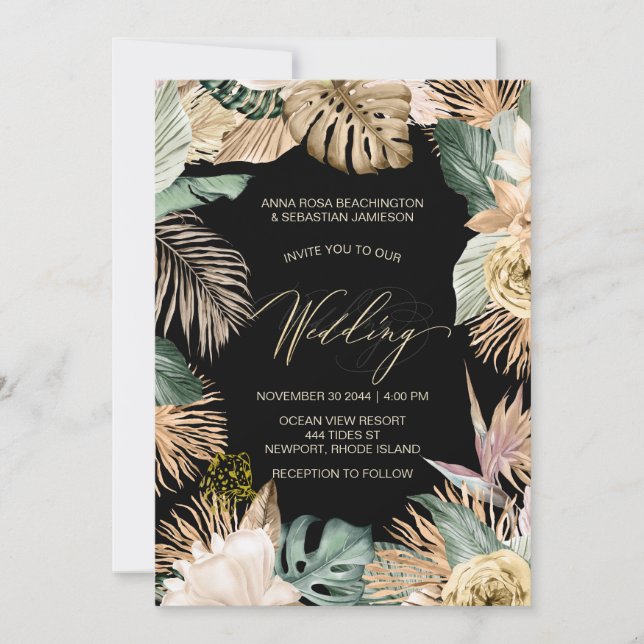 *~* QR RSVP Jungle Leopard Botanical AR21 WEDDING Invitation (Front)
