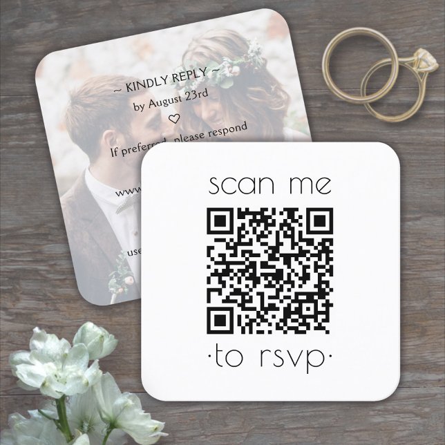 QR RSVP Minimal Deco Typography & Photo Wedding Enclosure Card (Creator Uploaded)