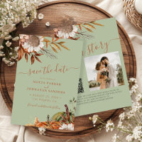 QR rustic modern sage green floral wedding