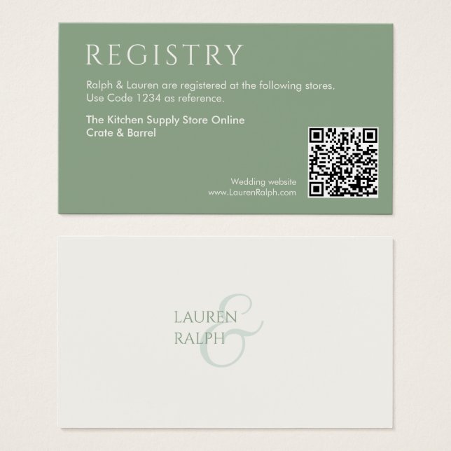 QR Sage & Ivory Wedding Registry Enclosure Card (Front & Back)