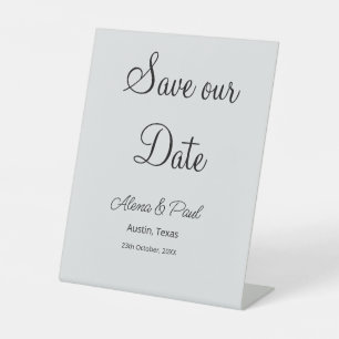 QR Save Our Date add photoname date black white Pedestal Sign