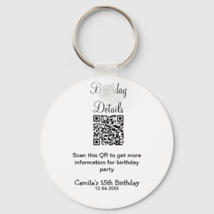 QR scan birthday party details modern 15 birthday  Keychain