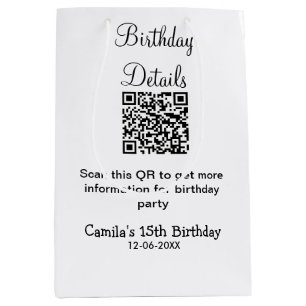 QR scan birthday party details modern 15 birthday Medium Gift Bag