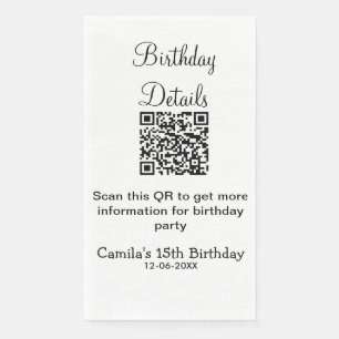 QR scan birthday party details modern 15 birthday Napkin